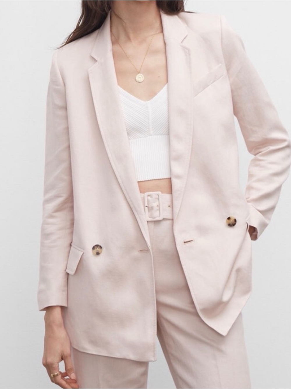 Club Monaco Women's Pale Pink Double-Breasted Blazer